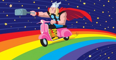 Thor on Pink Scooter
