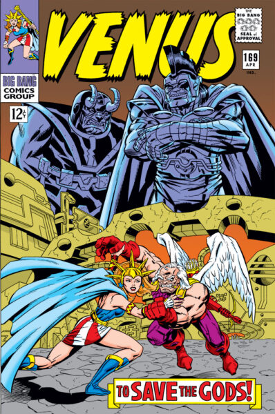 Fake comics cover for Big Bang Comics' Venus #169, with Ares looming in the background